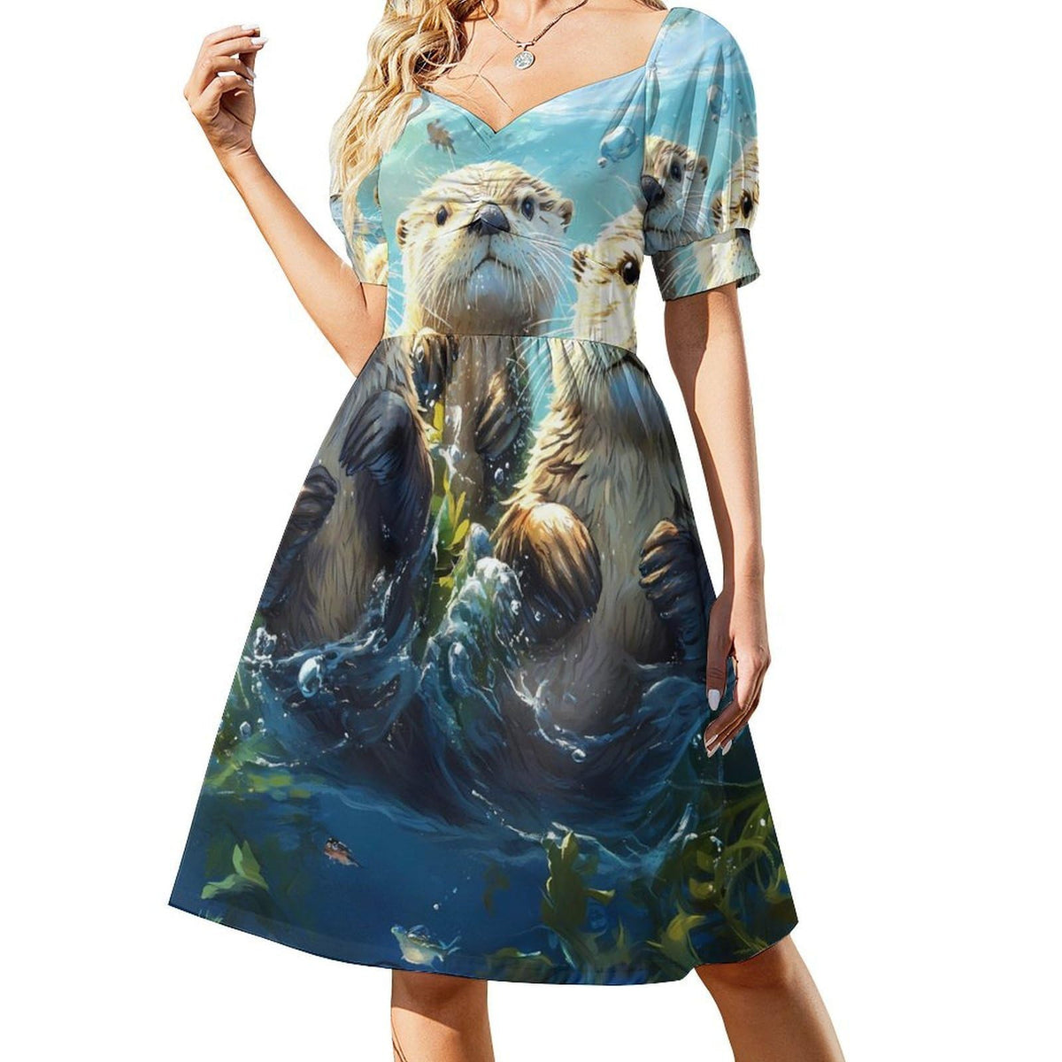 courte trapèze à manches bouffantes Sea Otter pour femme, style mini, décontractée.